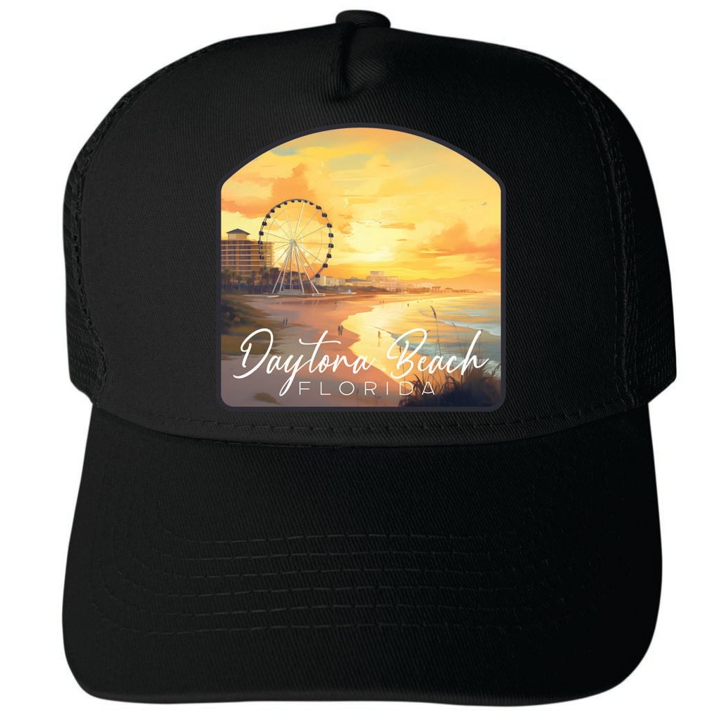 Daytona Beach Florida Boardwalk Ferris Wheel Design Unisex Mesh Back Trucker Hat with Adjustable Snapback Image 4