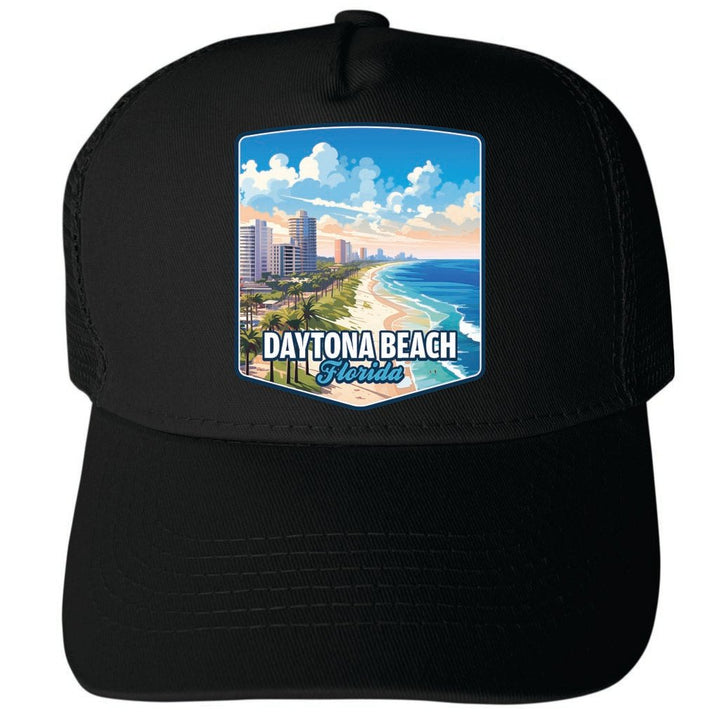 Daytona Beach Florida Ocean Shoreline Design Unisex Mesh Back Trucker Hat with Adjustable Snapback Image 3