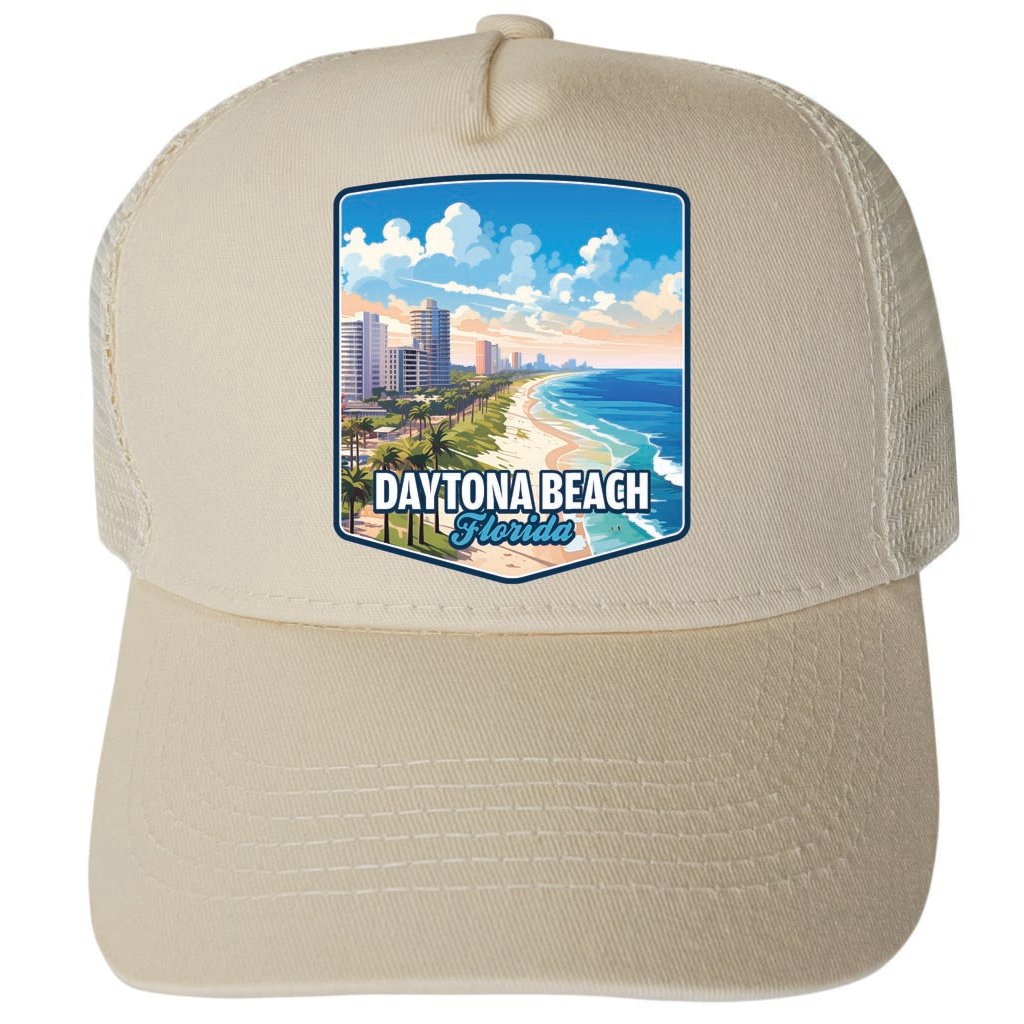 Daytona Beach Florida Ocean Shoreline Design Unisex Mesh Back Trucker Hat with Adjustable Snapback Image 4