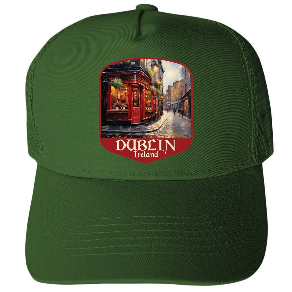 Dublin Ireland Red Pub Design Unisex Mesh Back Trucker Hat with Adjustable Snapback Image 1