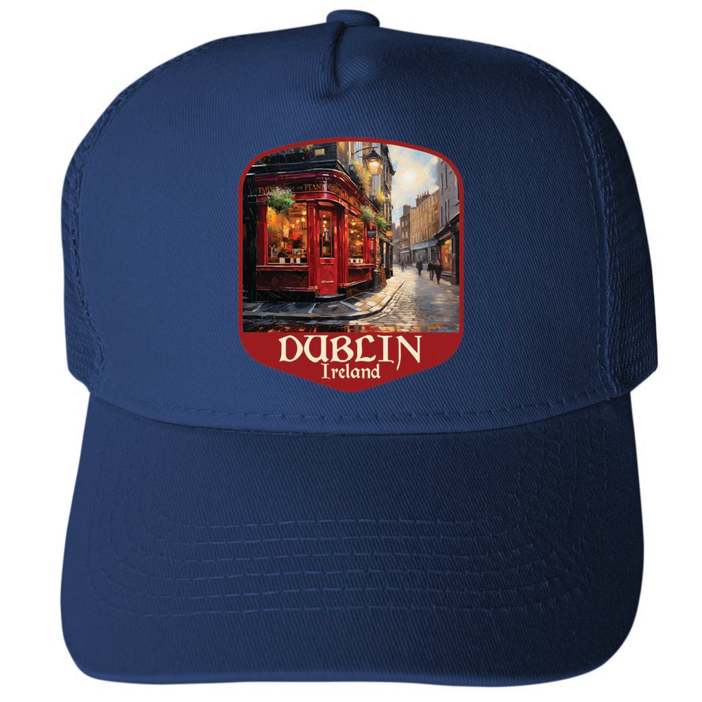 Dublin Ireland Red Pub Design Unisex Mesh Back Trucker Hat with Adjustable Snapback Image 2