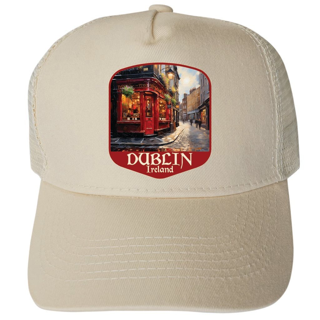 Dublin Ireland Red Pub Design Unisex Mesh Back Trucker Hat with Adjustable Snapback Image 3