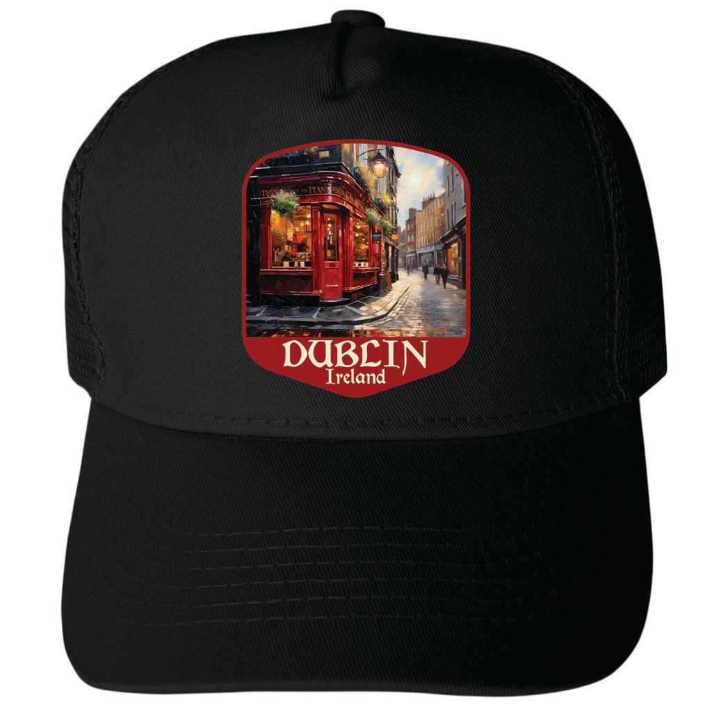 Dublin Ireland Red Pub Design Unisex Mesh Back Trucker Hat with Adjustable Snapback Image 4