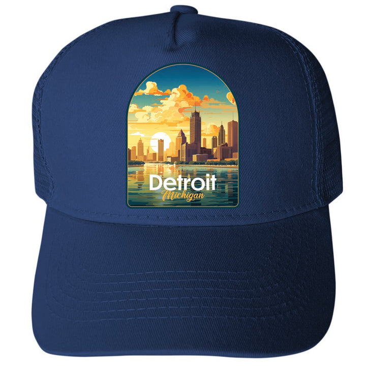 Detroit Michigan Design B Unisex Mesh Back Trucker Hat with Adjustable Snapback Image 1