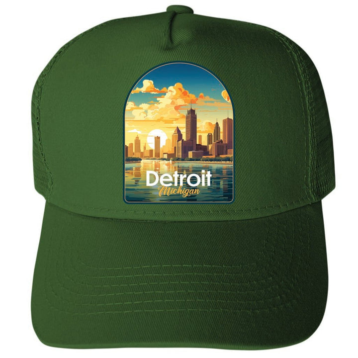 Detroit Michigan Design B Unisex Mesh Back Trucker Hat with Adjustable Snapback Image 2