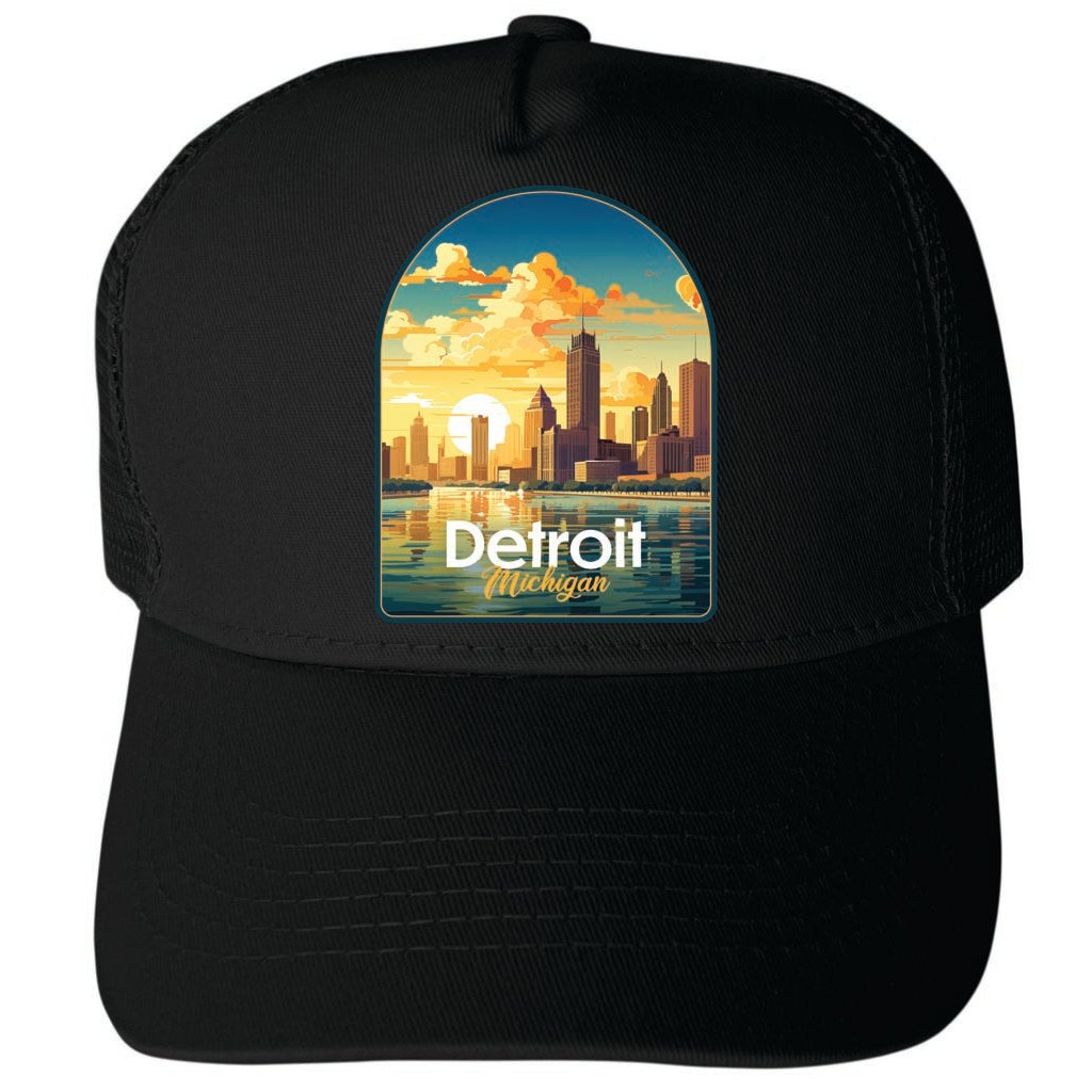 Detroit Michigan Design B Unisex Mesh Back Trucker Hat with Adjustable Snapback Image 1