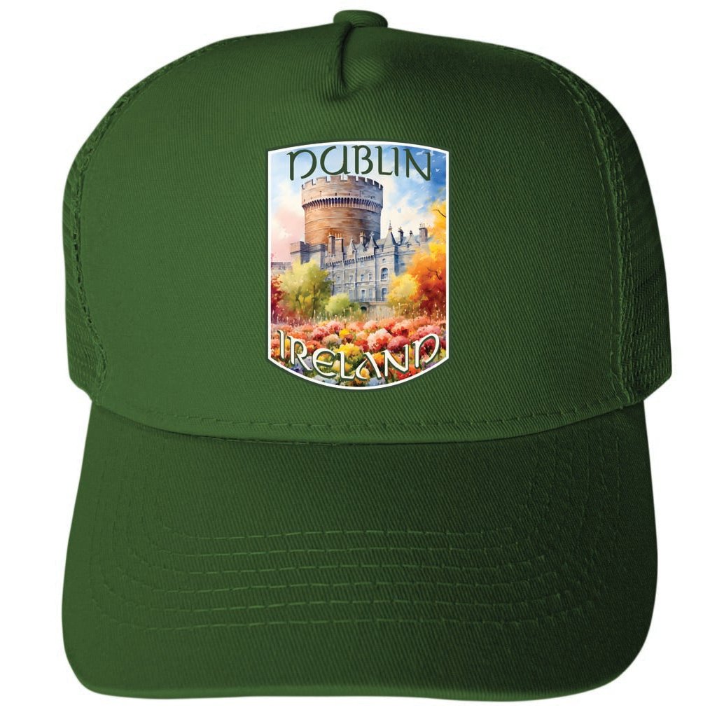 Dublin Ireland Watercolor Dublin Castle Design Unisex Mesh Back Trucker Hat with Adjustable Snapback Image 2