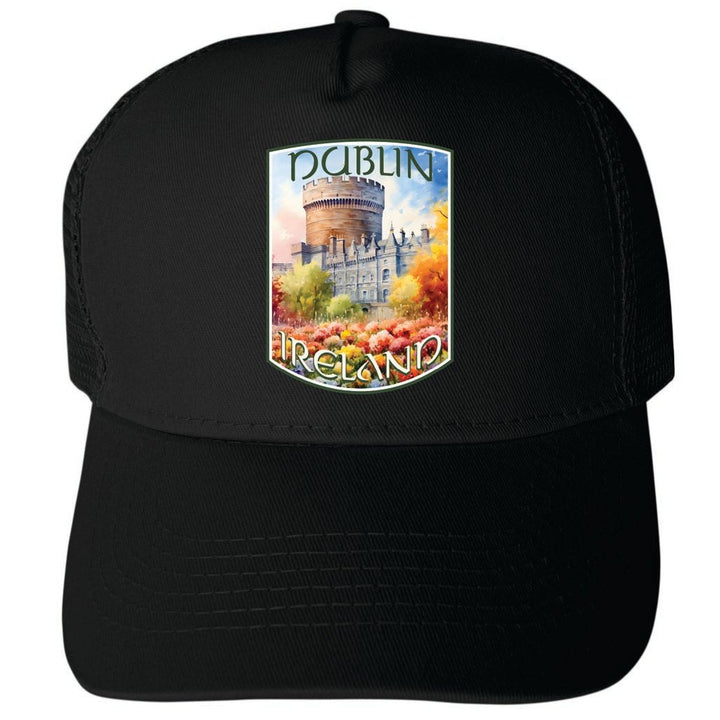 Dublin Ireland Watercolor Dublin Castle Design Unisex Mesh Back Trucker Hat with Adjustable Snapback Image 4