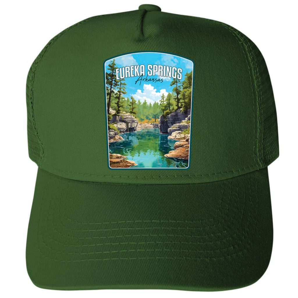 Eureka Springs Arkansas Natural Springs Design Unisex Mesh Back Trucker Hat with Adjustable Snapback Image 1