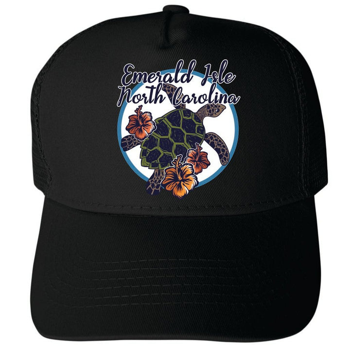 Emerald Isle North Carolina Turtle and Flowers Design Unisex Mesh Back Trucker Hat with Adjustable Snapback Image 4