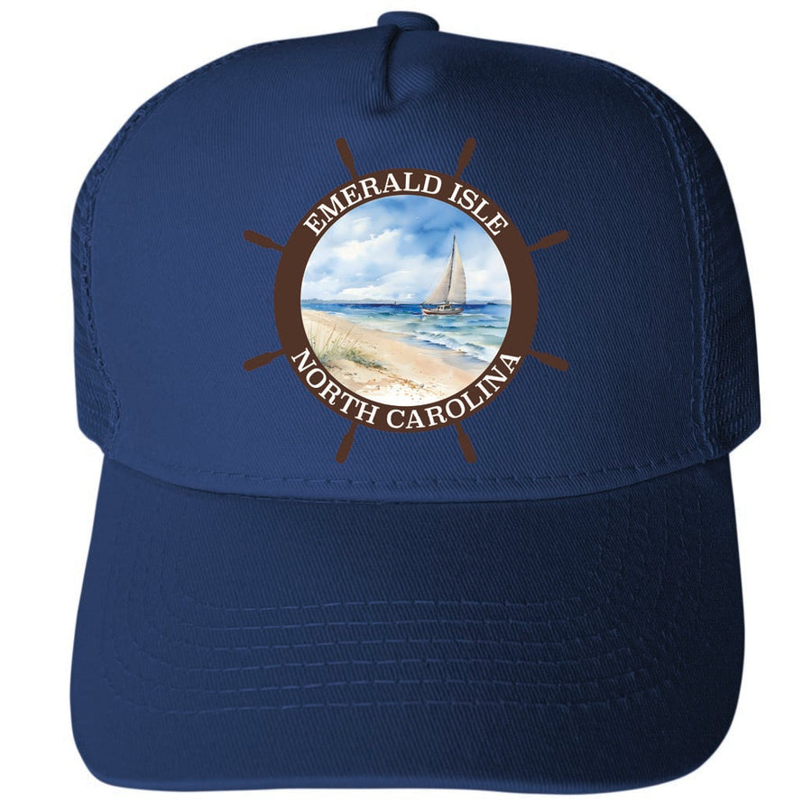 Emerald Isle North Carolina Nautical Helm Design Unisex Mesh Back Trucker Hat with Adjustable Snapback Image 1