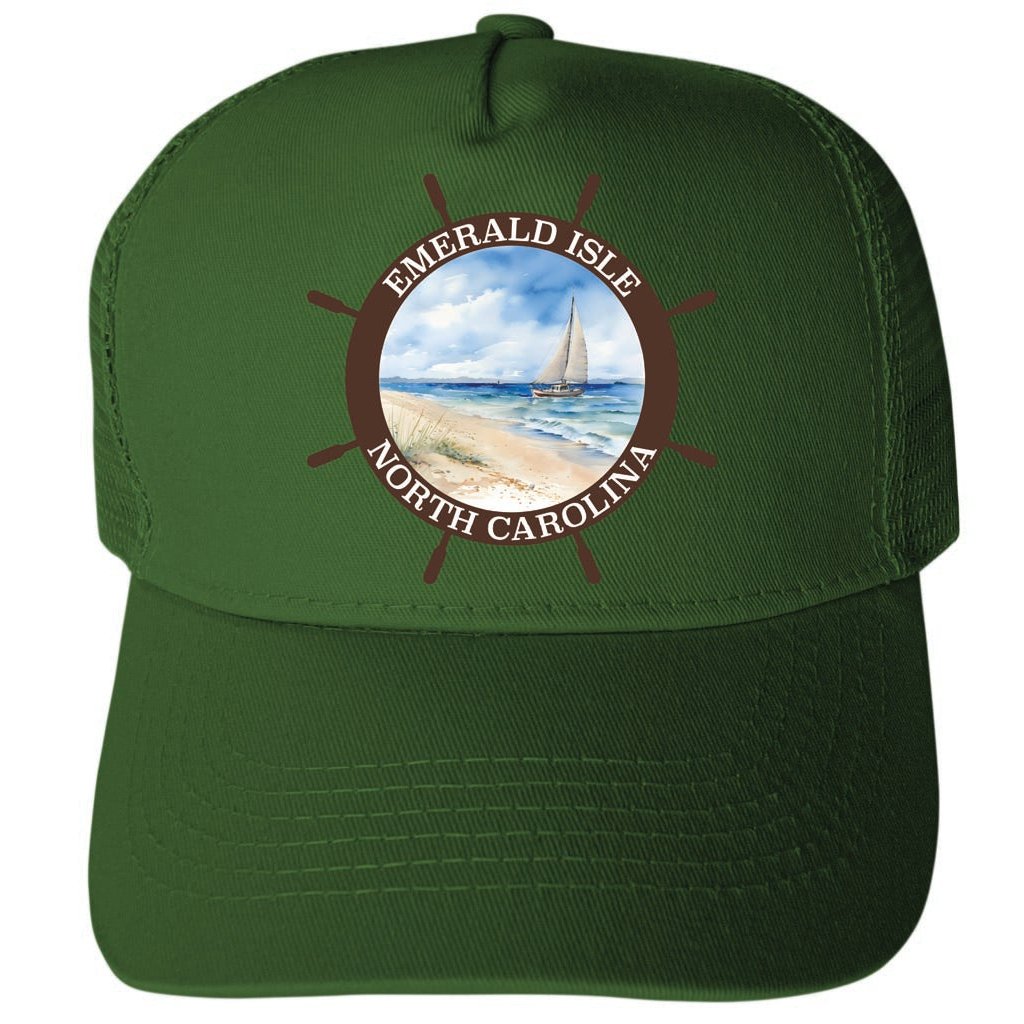 Emerald Isle North Carolina Nautical Helm Design Unisex Mesh Back Trucker Hat with Adjustable Snapback Image 2