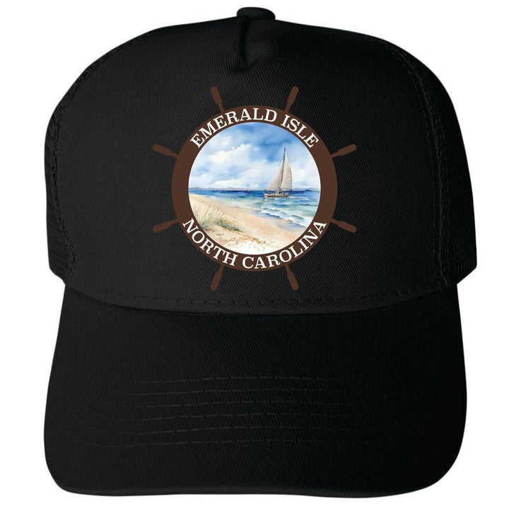 Emerald Isle North Carolina Nautical Helm Design Unisex Mesh Back Trucker Hat with Adjustable Snapback Image 4