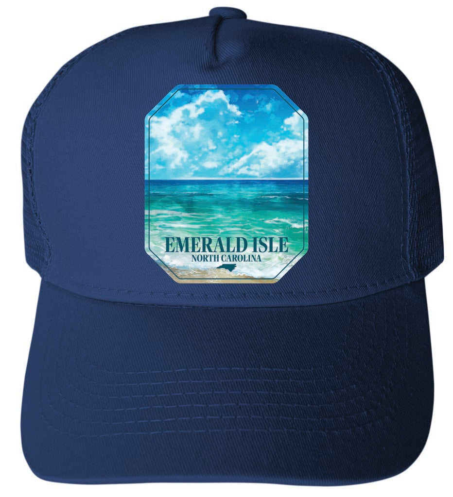 Emerald Isle North Carolina Serene Ocean Design Unisex Mesh Back Trucker Hat with Adjustable Snapback Image 2