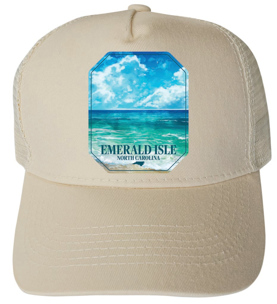 Emerald Isle North Carolina Serene Ocean Design Unisex Mesh Back Trucker Hat with Adjustable Snapback Image 3