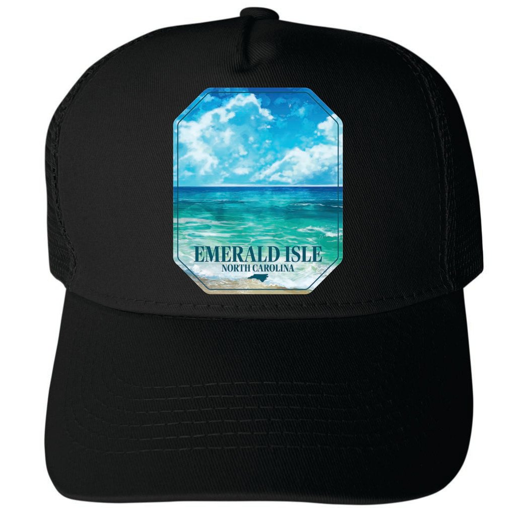 Emerald Isle North Carolina Serene Ocean Design Unisex Mesh Back Trucker Hat with Adjustable Snapback Image 4