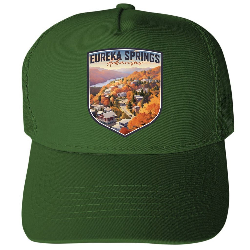 Eureka Springs Arkansas Little Switzerland of the Ozarks Design Unisex Mesh Back Trucker Hat with Adjustable Snapback Image 1