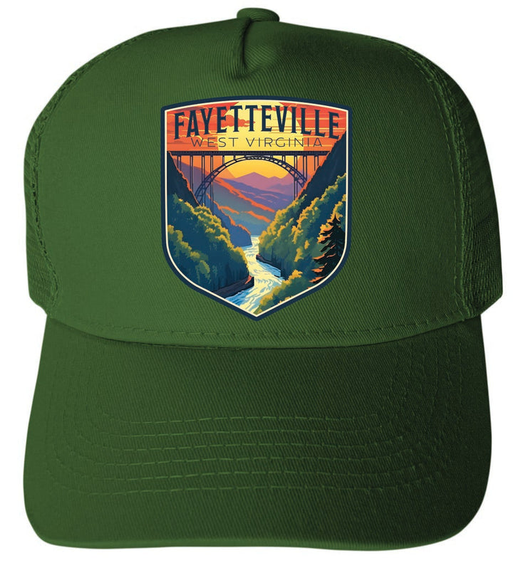 Fayetteville West Virginia River Gorge Bridge Design Unisex Mesh Back Trucker Hat with Adjustable Snapback Image 1