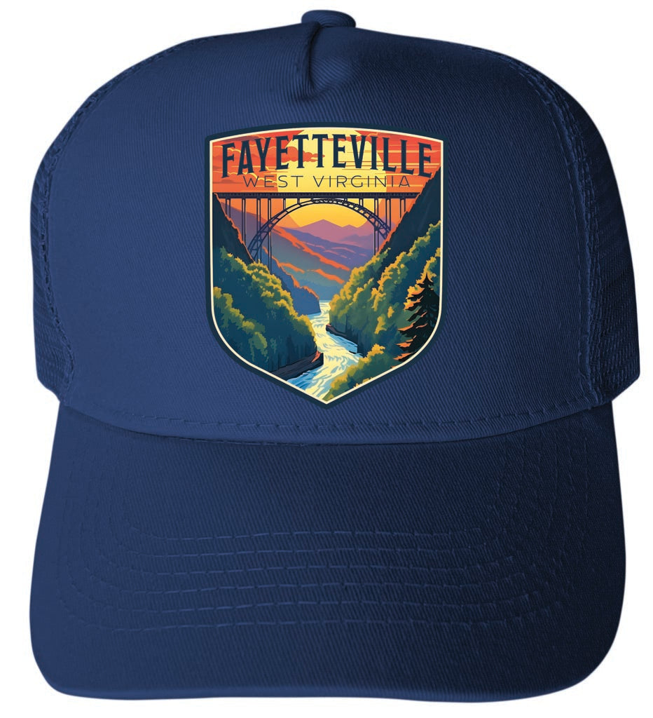 Fayetteville West Virginia River Gorge Bridge Design Unisex Mesh Back Trucker Hat with Adjustable Snapback Image 2