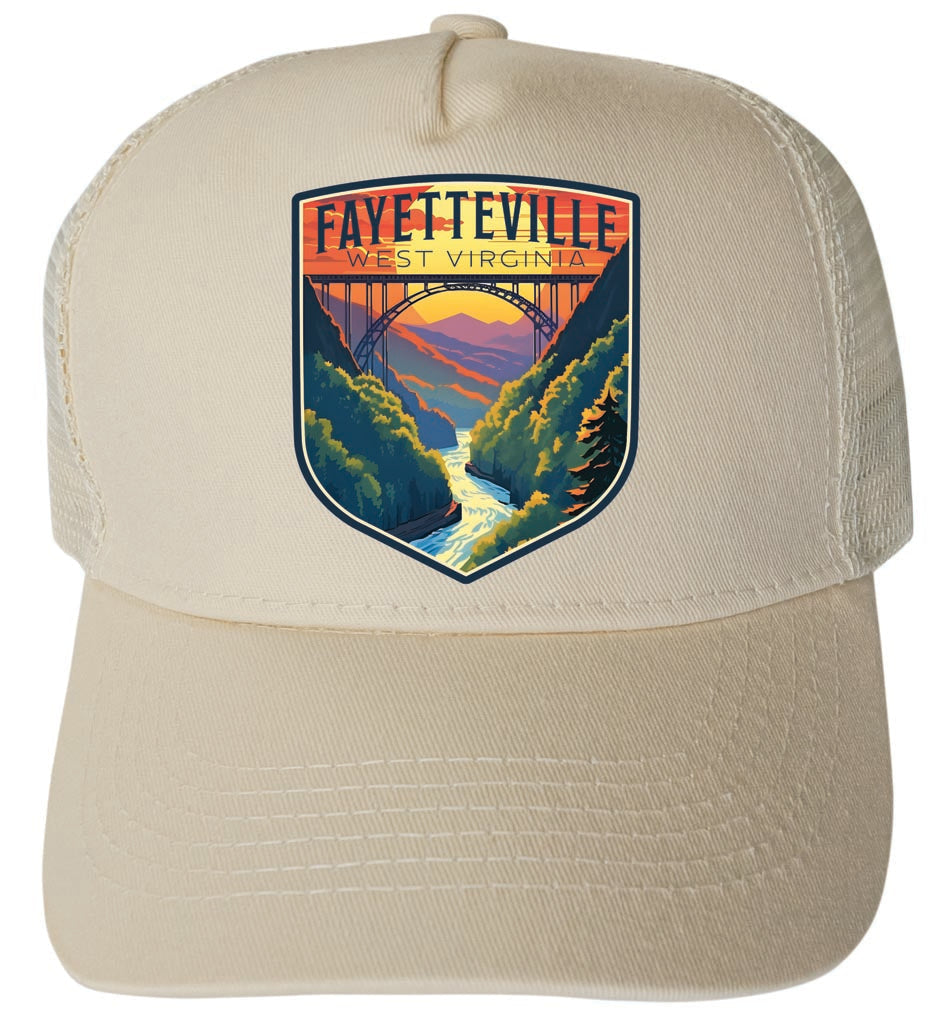 Fayetteville West Virginia River Gorge Bridge Design Unisex Mesh Back Trucker Hat with Adjustable Snapback Image 3