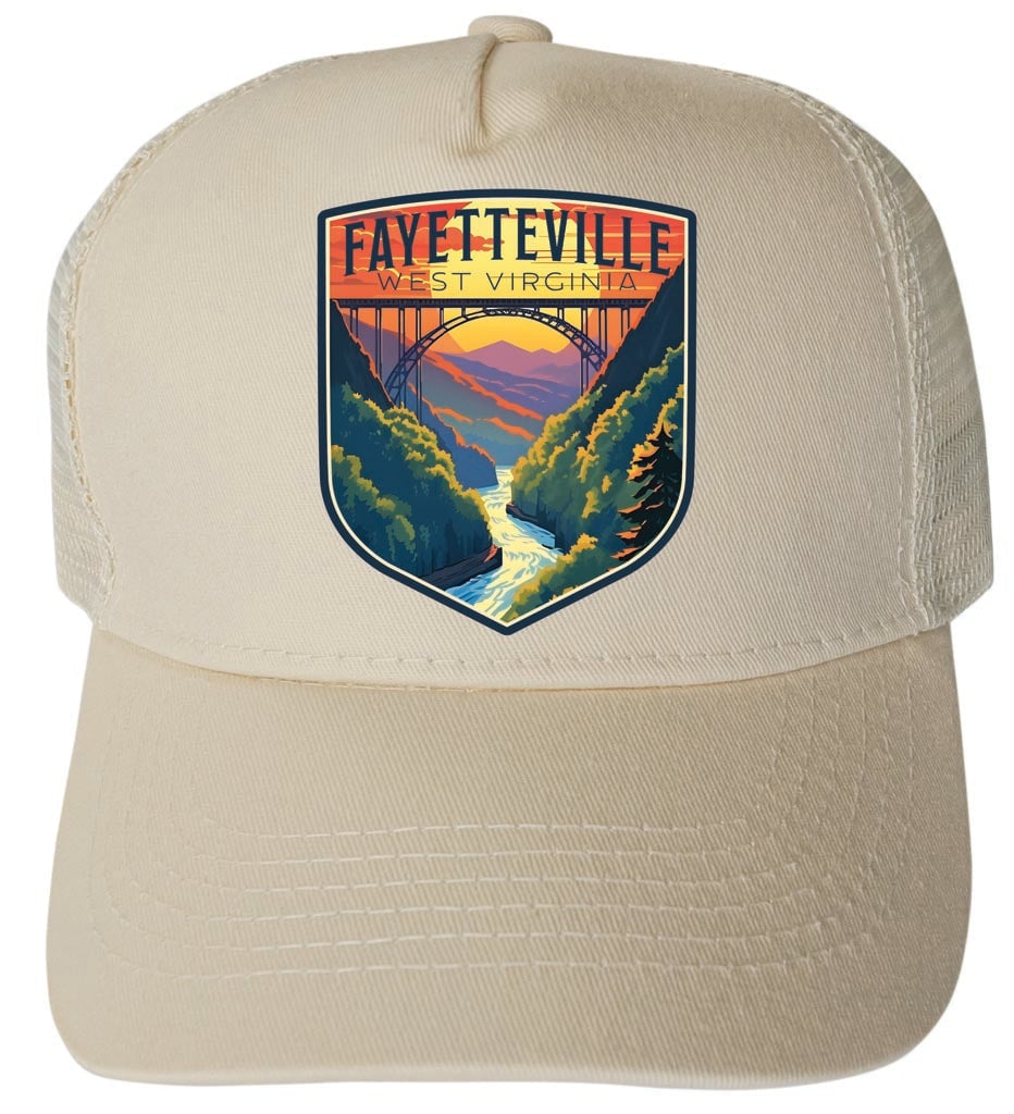 Fayetteville West Virginia River Gorge Bridge Design Unisex Mesh Back Trucker Hat with Adjustable Snapback Image 1