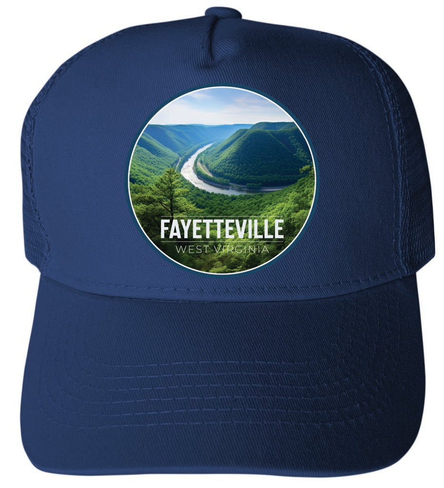 Fayetteville West Virginia Riverbend Design Unisex Mesh Back Trucker Hat with Adjustable Snapback Image 1