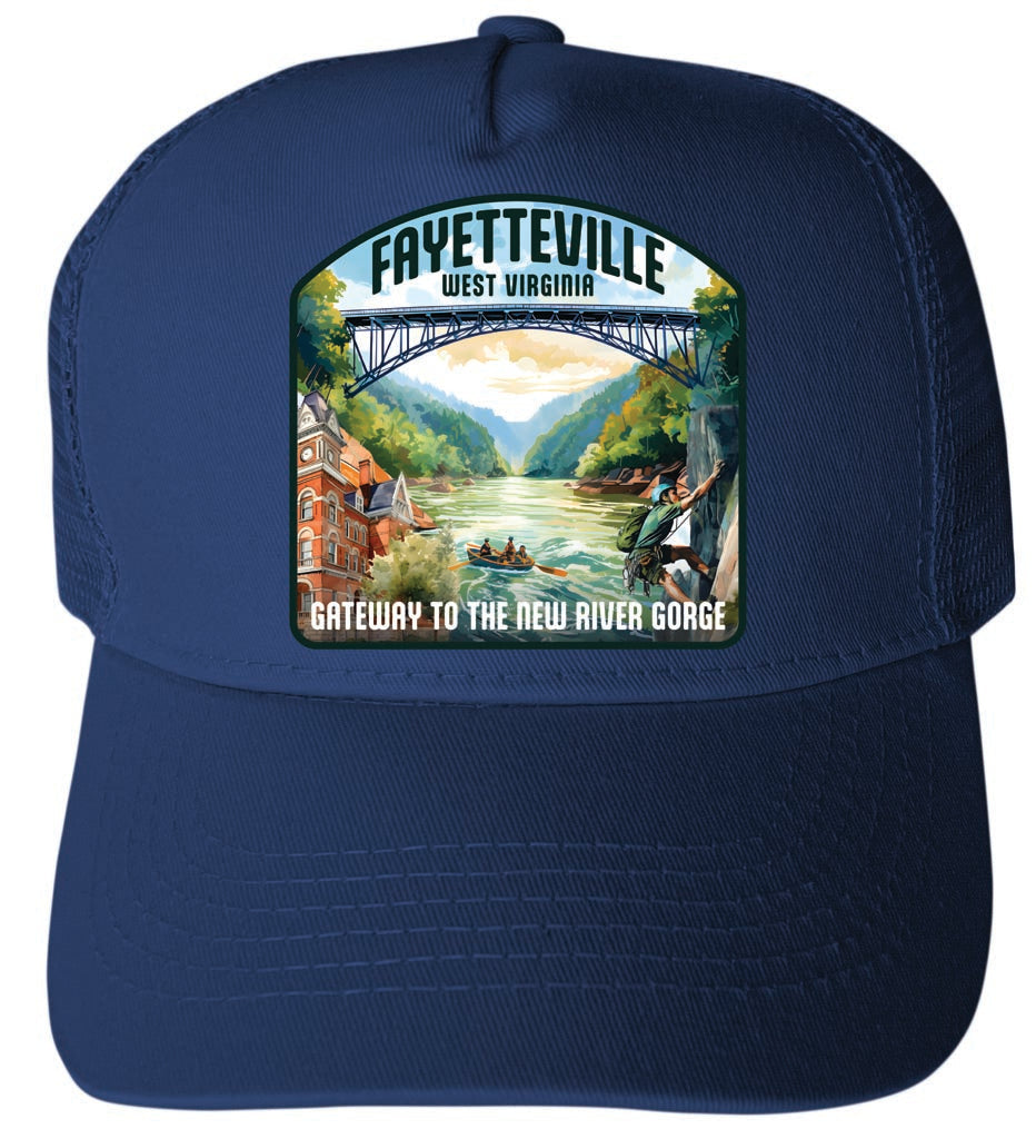 Fayetteville West Virginia Gateway to the River Gorge Design Unisex Mesh Back Trucker Hat with Adjustable Snapback Image 1