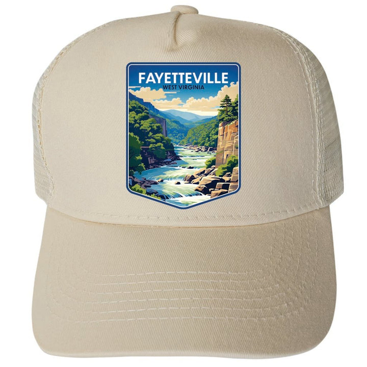 Fayetteville West Virginia River Rapids Design Unisex Mesh Back Trucker Hat with Adjustable Snapback Image 1