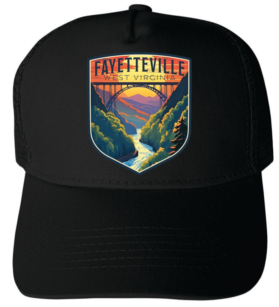 Fayetteville West Virginia River Gorge Bridge Design Unisex Mesh Back Trucker Hat with Adjustable Snapback Image 4