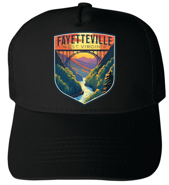 Fayetteville West Virginia River Gorge Bridge Design Unisex Mesh Back Trucker Hat with Adjustable Snapback Image 1