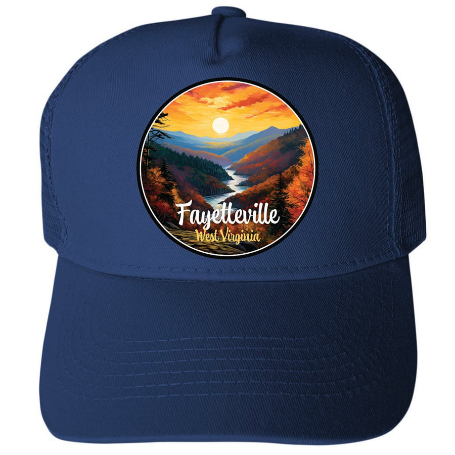 Fayetteville West Virginia Sunset Mountains Design Unisex Mesh Back Trucker Hat with Adjustable Snapback Image 1