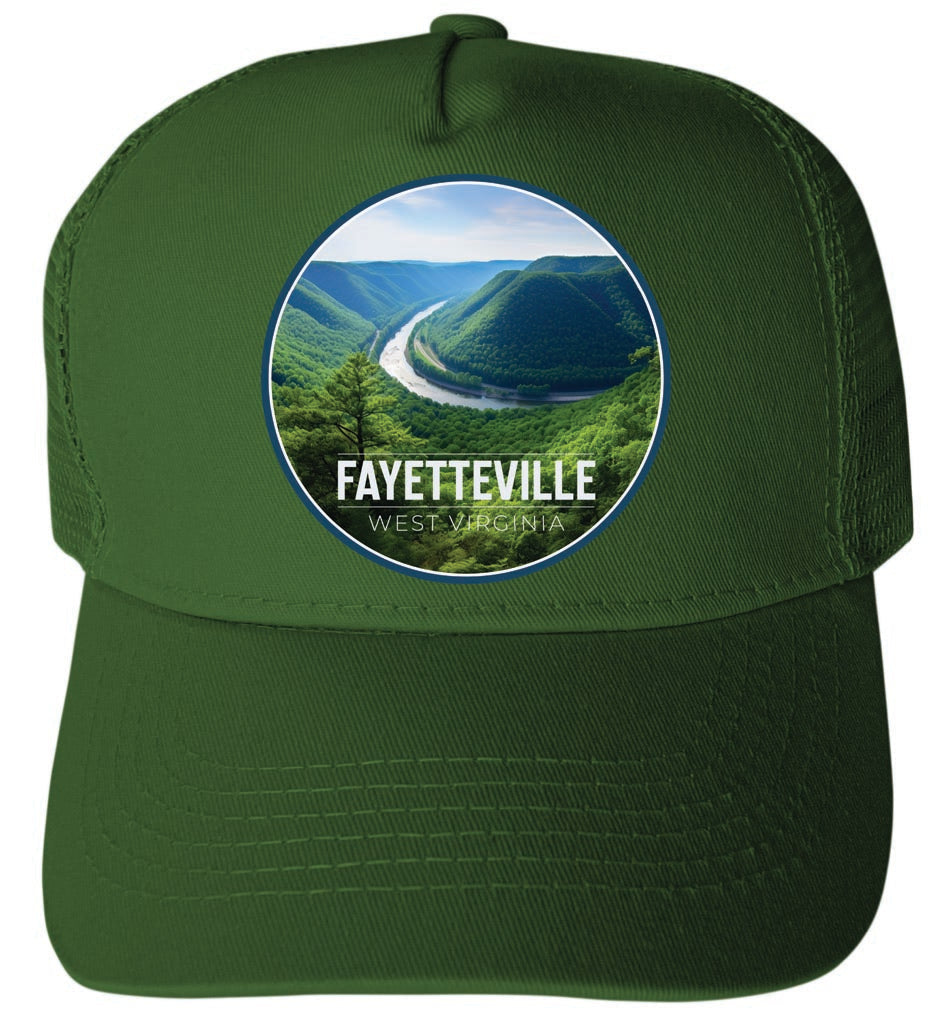 Fayetteville West Virginia Riverbend Design Unisex Mesh Back Trucker Hat with Adjustable Snapback Image 2