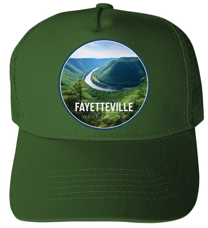 Fayetteville West Virginia Riverbend Design Unisex Mesh Back Trucker Hat with Adjustable Snapback Image 1