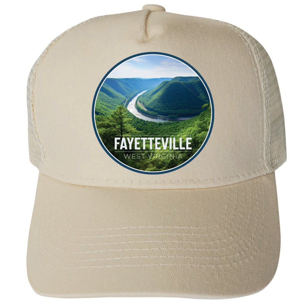 Fayetteville West Virginia Riverbend Design Unisex Mesh Back Trucker Hat with Adjustable Snapback Image 3