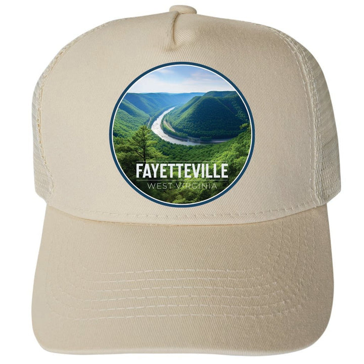 Fayetteville West Virginia Riverbend Design Unisex Mesh Back Trucker Hat with Adjustable Snapback Image 1