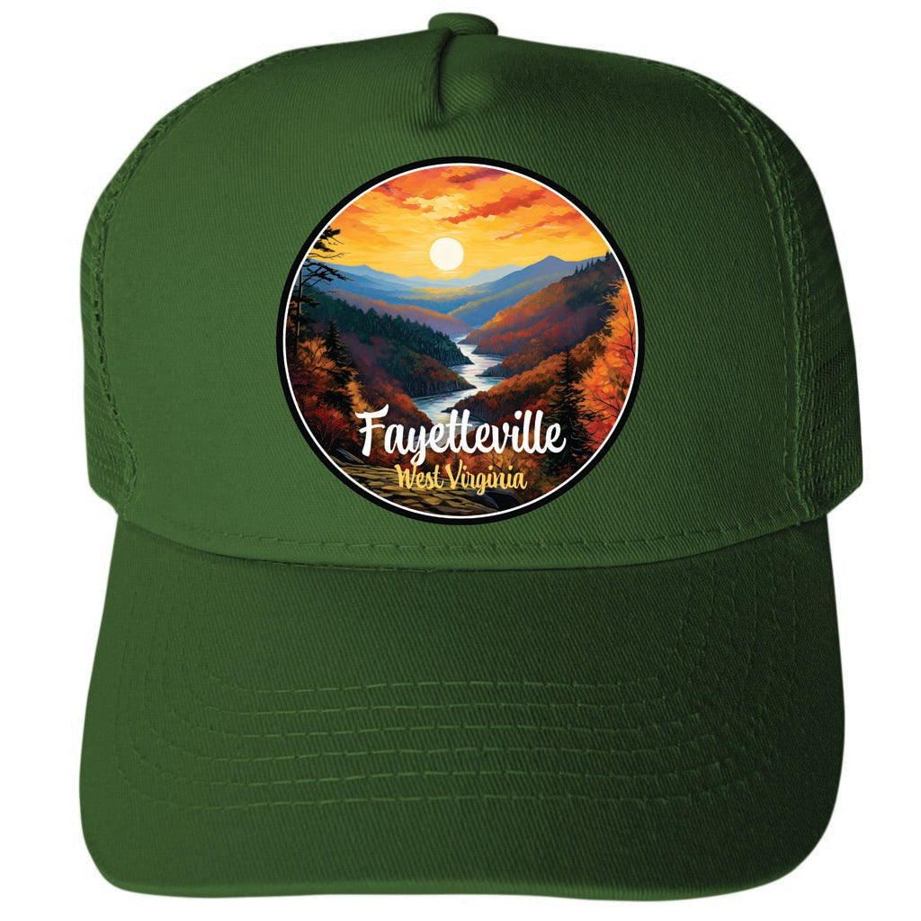 Fayetteville West Virginia Sunset Mountains Design Unisex Mesh Back Trucker Hat with Adjustable Snapback Image 2