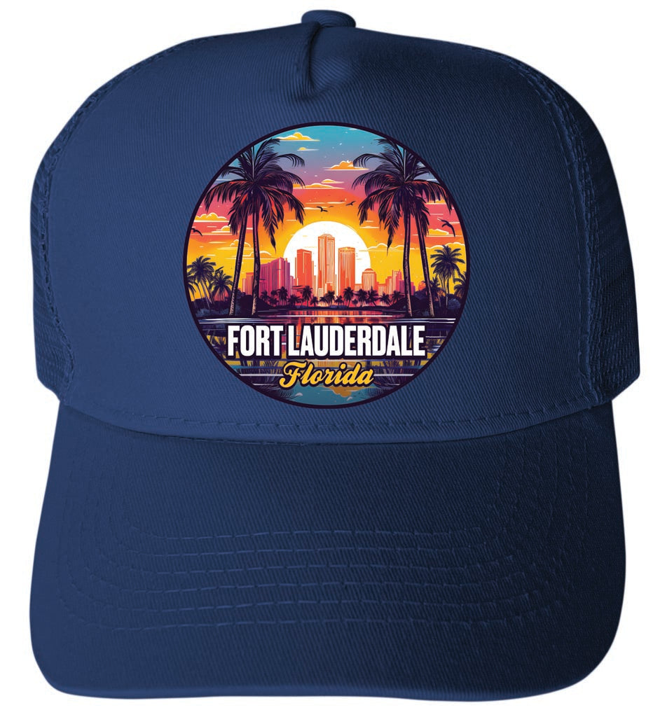 Fort Lauderdale Florida Design B Unisex Mesh Back Trucker Hat with Adjustable Snapback Image 1