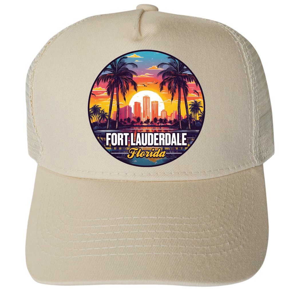 Fort Lauderdale Florida Design B Unisex Mesh Back Trucker Hat with Adjustable Snapback Image 1