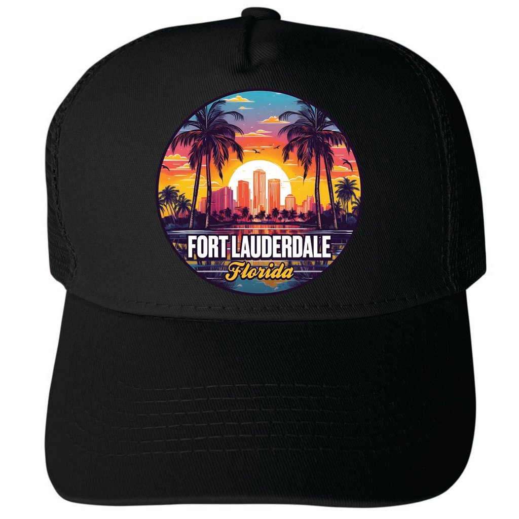 Fort Lauderdale Florida Design B Unisex Mesh Back Trucker Hat with Adjustable Snapback Image 4