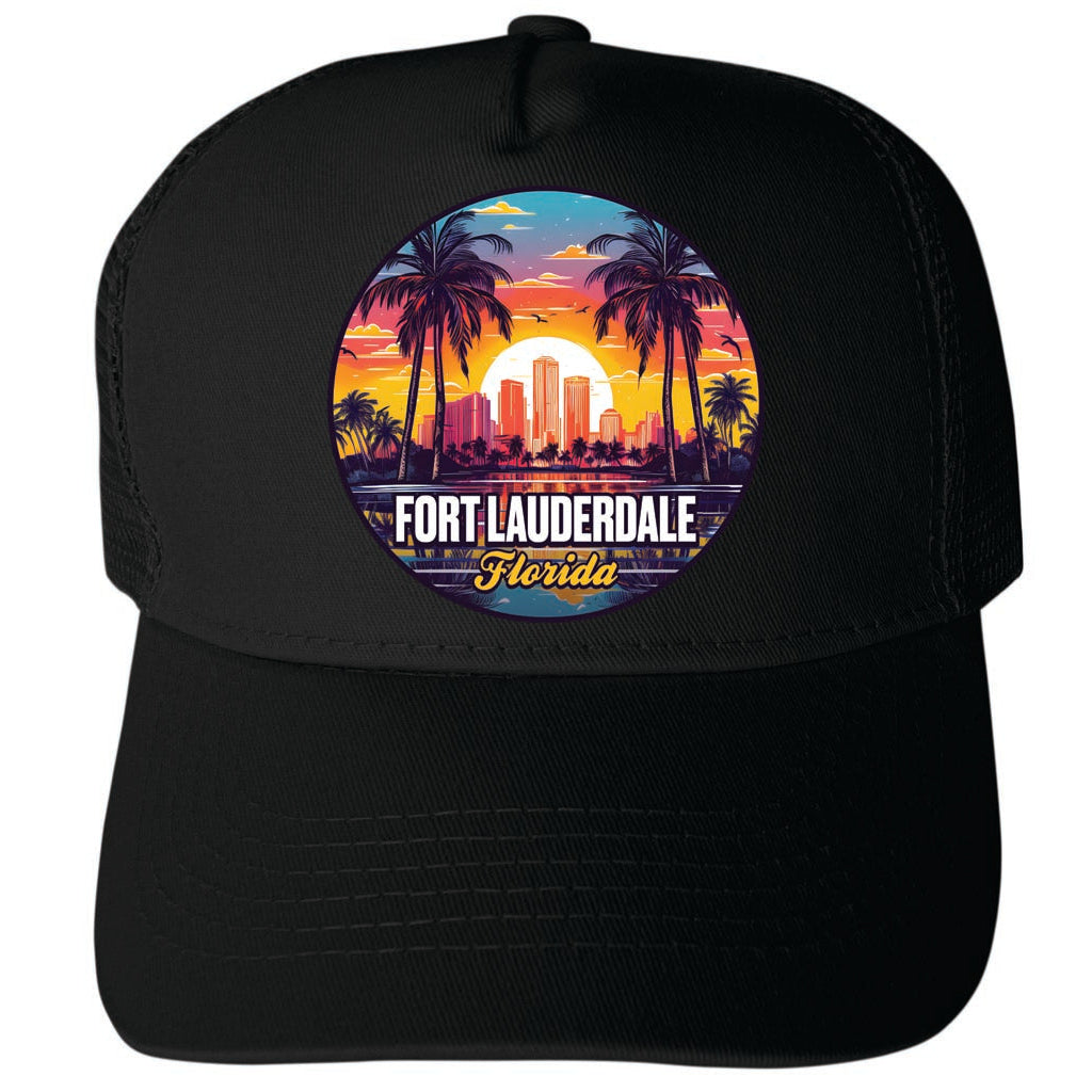 Fort Lauderdale Florida Design B Unisex Mesh Back Trucker Hat with Adjustable Snapback Image 1