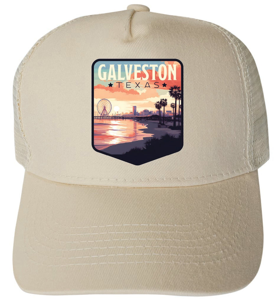 Galveston Texas Pleasure Pier Design Unisex Mesh Back Trucker Hat with Adjustable Snapback Image 1