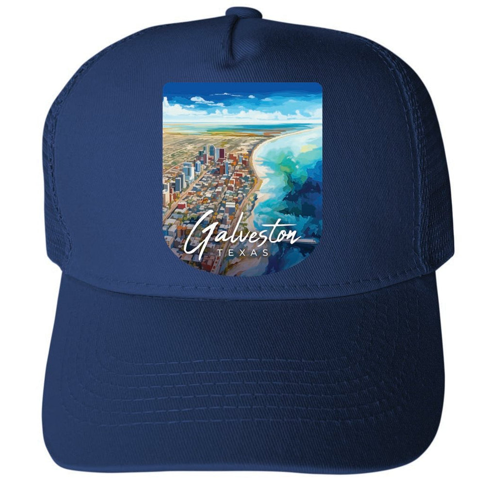 Galveston Texas Aerial Painting Design Unisex Mesh Back Trucker Hat with Adjustable Snapback Image 2