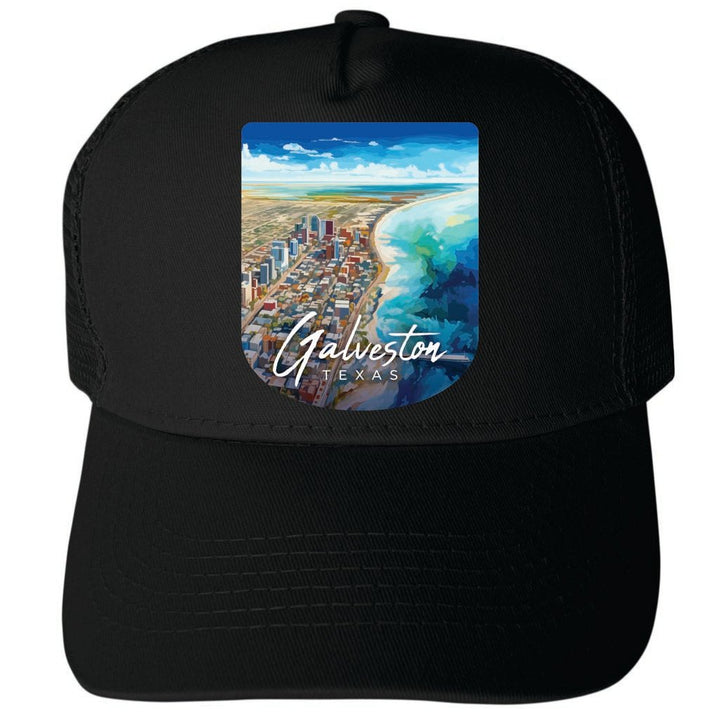 Galveston Texas Aerial Painting Design Unisex Mesh Back Trucker Hat with Adjustable Snapback Image 3