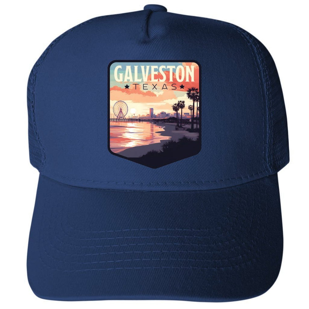 Galveston Texas Pleasure Pier Design Unisex Mesh Back Trucker Hat with Adjustable Snapback Image 2