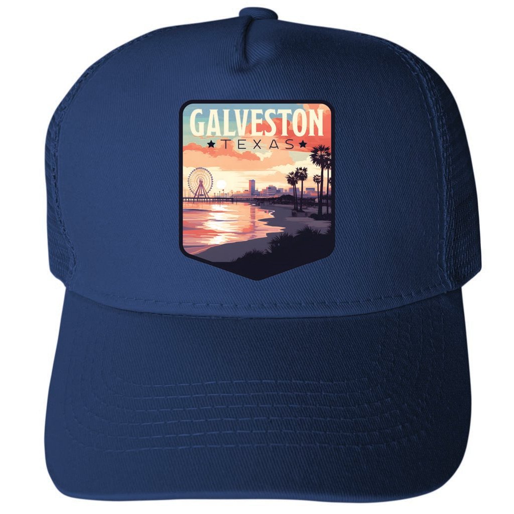 Galveston Texas Pleasure Pier Design Unisex Mesh Back Trucker Hat with Adjustable Snapback Image 2