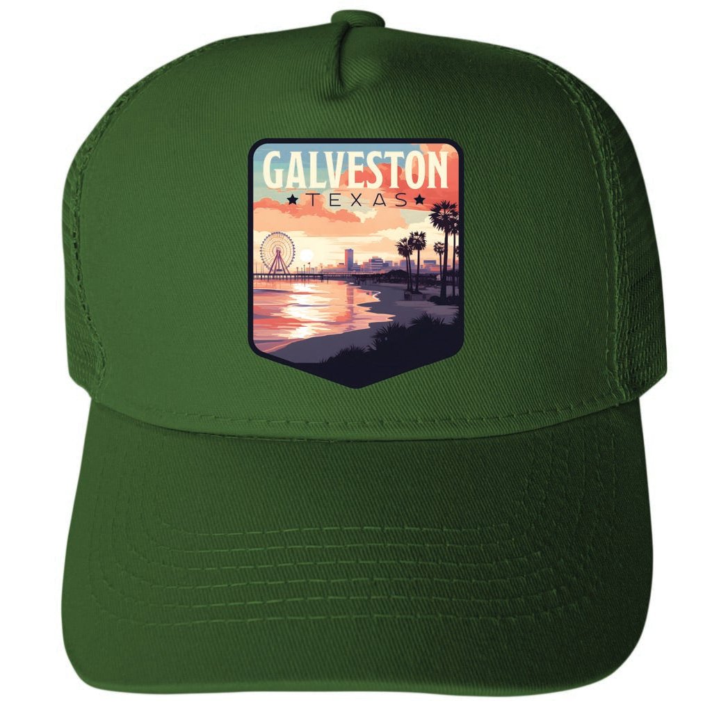 Galveston Texas Pleasure Pier Design Unisex Mesh Back Trucker Hat with Adjustable Snapback Image 3