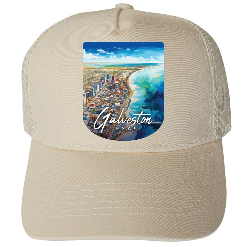 Galveston Texas Aerial Painting Design Unisex Mesh Back Trucker Hat with Adjustable Snapback Image 4