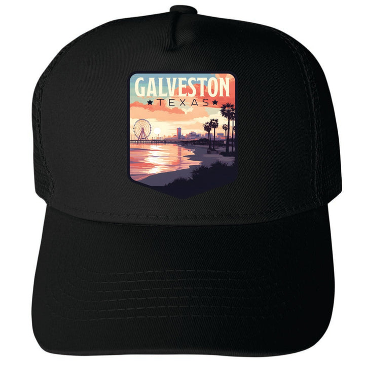 Galveston Texas Pleasure Pier Design Unisex Mesh Back Trucker Hat with Adjustable Snapback Image 4