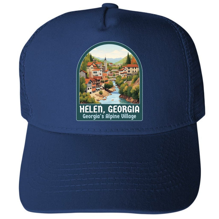 Helen Georgia Alpine Village Design Unisex Mesh Back Trucker Hat with Adjustable Snapback Image 1