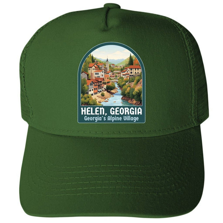 Helen Georgia Alpine Village Design Unisex Mesh Back Trucker Hat with Adjustable Snapback Image 2